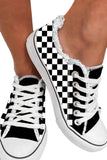 BH022384-2-38, BH022384-2-39, BH022384-2-40, BH022384-2-41, BH022384-2-42, BH022384-2-43, Black Women's Checkerboard Graphic Lace up Canvas Slip on Shoes