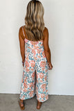 LC6411591-14-S, LC6411591-14-M, LC6411591-14-L, LC6411591-14-XL, Orange Women's Loose Casual Sleeveless Jumpsuits Floral Wide Leg Rompers Wide Leg Pants
