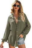 LC2552552-109-S, LC2552552-109-M, LC2552552-109-L, LC2552552-109-XL, LC2552552-109-2XL, Green Womens Waffle Knit Shacket Jacket Button Up Casual Blouse Shirt with Pockets