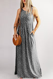 LC6114121-11-S, LC6114121-11-M, LC6114121-11-L, LC6114121-11-XL, Gray Women's Summer Sleeveless Loose Maxi Dress Leopard Print Pocketed Long Dress