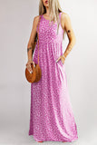 LC6114121-6-S, LC6114121-6-M, LC6114121-6-L, LC6114121-6-XL, Rose Women's Summer Sleeveless Loose Maxi Dress Leopard Print Pocketed Long Dress