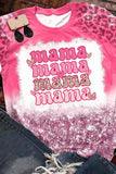 LC25220752-10-S, LC25220752-10-M, LC25220752-10-L, LC25220752-10-XL, Pink Women's Cute Short Sleeve Top Mama Leopard Bleach Dye Print Crewneck Pullover T Shirt