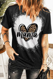 Mama Shirts Womens Leopard Bleached Letter Print Tops Short Sleeve Shirt Tops