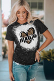 LC25220778-2-S, LC25220778-2-M, LC25220778-2-L, LC25220778-2-XL, Black Mama Shirts Womens Leopard Bleached Letter Print Tops Short Sleeve Shirt Tops