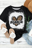 LC25220778-2-S, LC25220778-2-M, LC25220778-2-L, LC25220778-2-XL, Black Mama Shirts Womens Leopard Bleached Letter Print Tops Short Sleeve Shirt Tops