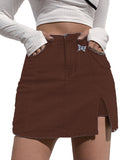 LC7811027-17-S, LC7811027-17-M, LC7811027-17-L, LC7811027-17-XL, LC7811027-17-2XL, Rustic Brown Women's Casual Denim Skirt High Waist Casual Mini Skirts