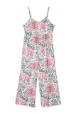 LC6411591-1-S, LC6411591-1-M, LC6411591-1-L, LC6411591-1-XL, White Women's Loose Casual Sleeveless Jumpsuits Floral Wide Leg Rompers Wide Leg Pants