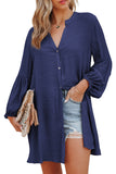 LC2552553-5-S, LC2552553-5-M, LC2552553-5-L, LC2552553-5-XL, LC2552553-5-2XL, Blue Womens Long Sleeve Oversized Blouses Tops Button Up Bishop Sleeve Shirt