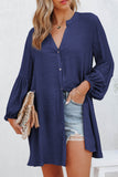LC2552553-5-S, LC2552553-5-M, LC2552553-5-L, LC2552553-5-XL, LC2552553-5-2XL, Blue Womens Long Sleeve Oversized Blouses Tops Button Up Bishop Sleeve Shirt