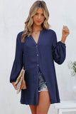 LC2552553-5-S, LC2552553-5-M, LC2552553-5-L, LC2552553-5-XL, LC2552553-5-2XL, Blue Womens Long Sleeve Oversized Blouses Tops Button Up Bishop Sleeve Shirt