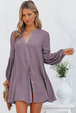 LC2552553-8-S, LC2552553-8-M, LC2552553-8-L, LC2552553-8-XL, LC2552553-8-2XL, Purple Womens Long Sleeve Oversized Blouses Tops Button Up Bishop Sleeve Shirt