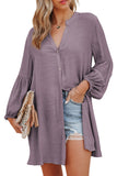 LC2552553-8-S, LC2552553-8-M, LC2552553-8-L, LC2552553-8-XL, LC2552553-8-2XL, Purple Womens Long Sleeve Oversized Blouses Tops Button Up Bishop Sleeve Shirt