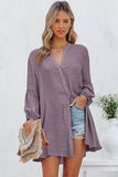 LC2552553-8-S, LC2552553-8-M, LC2552553-8-L, LC2552553-8-XL, LC2552553-8-2XL, Purple Womens Long Sleeve Oversized Blouses Tops Button Up Bishop Sleeve Shirt