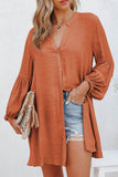 LC2552553-14-S, LC2552553-14-M, LC2552553-14-L, LC2552553-14-XL, LC2552553-14-2XL, Orange Womens Long Sleeve Oversized Blouses Tops Button Up Bishop Sleeve Shirt