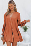 LC2552553-14-S, LC2552553-14-M, LC2552553-14-L, LC2552553-14-XL, LC2552553-14-2XL, Orange Womens Long Sleeve Oversized Blouses Tops Button Up Bishop Sleeve Shirt