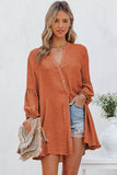 LC2552553-14-S, LC2552553-14-M, LC2552553-14-L, LC2552553-14-XL, LC2552553-14-2XL, Orange Womens Long Sleeve Oversized Blouses Tops Button Up Bishop Sleeve Shirt