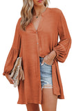 LC2552553-14-S, LC2552553-14-M, LC2552553-14-L, LC2552553-14-XL, LC2552553-14-2XL, Orange Womens Long Sleeve Oversized Blouses Tops Button Up Bishop Sleeve Shirt