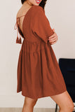 LC223667-17-S, LC223667-17-M, LC223667-17-L, LC223667-17-XL, Brown Womens Kimono Sleeve V-neck Babydoll Tiered Mini Dress