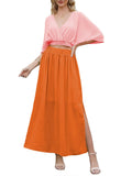 LC6114159-14-S, LC6114159-14-M, LC6114159-14-L, LC6114159-14-XL, Orange Womens Boho V Neck Maxi Dress with High Slit