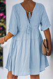 LC223667-4-S, LC223667-4-M, LC223667-4-L, LC223667-4-XL, Sky Blue Womens Kimono Sleeve V-neck Babydoll Tiered Mini Dress