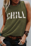 LC256898-109-S, LC256898-109-M, LC256898-109-L, LC256898-109-XL, LC256898-109-2XL, Green CHILL Graphic Tank Tops for Womens Summer Sleeveless Vest T Shirt