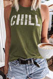 LC256898-109-S, LC256898-109-M, LC256898-109-L, LC256898-109-XL, LC256898-109-2XL, Green CHILL Graphic Tank Tops for Womens Summer Sleeveless Vest T Shirt