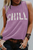 LC256898-1010-S, LC256898-1010-M, LC256898-1010-L, LC256898-1010-XL, LC256898-1010-2XL, Pink CHILL Graphic Tank Tops for Womens Summer Sleeveless Vest T Shirt