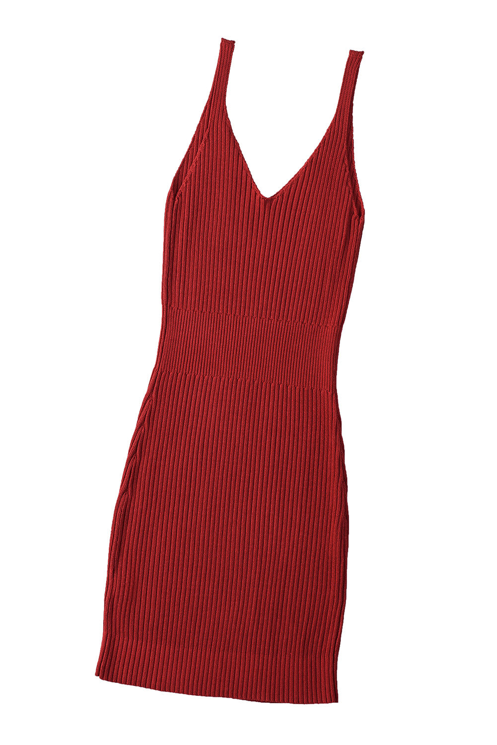 LC2211331-3-S, LC2211331-3-M, LC2211331-3-L, LC2211331-3-XL, LC2211331-3-2XL, Red Women's Summer Tank Dress Knit V Neck Sleeveless Bodycon Ribbed Dresses
