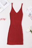 LC2211331-3-S, LC2211331-3-M, LC2211331-3-L, LC2211331-3-XL, LC2211331-3-2XL, Red Women's Summer Tank Dress Knit V Neck Sleeveless Bodycon Ribbed Dresses