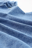 LC7821050-4-S, LC7821050-4-M, LC7821050-4-L, LC7821050-4-XL, Sky Blue Womens Long Sleeve Crew Neck Denim Top Distressed Denim Raw Edge T Shirt