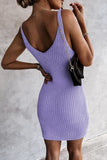 LC2211331-8-S, LC2211331-8-M, LC2211331-8-L, LC2211331-8-XL, LC2211331-8-2XL, Purple Women's Summer Tank Dress Knit V Neck Sleeveless Bodycon Ribbed Dresses