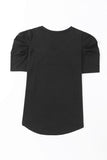 LC25219590-2-S, LC25219590-2-M, LC25219590-2-L, LC25219590-2-XL, Black Women's Summer Casual Shirts Puff Sleeve V Neck T-Shirt