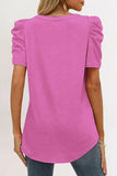 LC25219590-6-S, LC25219590-6-M, LC25219590-6-L, LC25219590-6-XL, Rose Women's Summer Casual Shirts Puff Sleeve V Neck T-Shirt