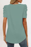 LC25219590-9-S, LC25219590-9-M, LC25219590-9-L, LC25219590-9-XL, Green Women's Summer Casual Shirts Puff Sleeve V Neck T-Shirt