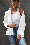 LC8511533-1-S, LC8511533-1-M, LC8511533-1-L, LC8511533-1-XL, LC8511533-1-2XL, White Women's Oversized Denim Jacket Boyfriend Distressed Jean Trucker Jacket