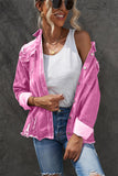LC8511533-10-S, LC8511533-10-M, LC8511533-10-L, LC8511533-10-XL, LC8511533-10-2XL, Pink Women's Oversized Denim Jacket Boyfriend Distressed Jean Trucker Jacket