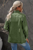 LC8511533-109-S, LC8511533-109-M, LC8511533-109-L, LC8511533-109-XL, LC8511533-109-2XL, Green Women's Oversized Denim Jacket Boyfriend Distressed Jean Trucker Jacket
