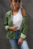 LC8511533-109-S, LC8511533-109-M, LC8511533-109-L, LC8511533-109-XL, LC8511533-109-2XL, Green Women's Oversized Denim Jacket Boyfriend Distressed Jean Trucker Jacket