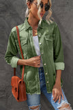 LC8511533-109-S, LC8511533-109-M, LC8511533-109-L, LC8511533-109-XL, LC8511533-109-2XL, Green Women's Oversized Denim Jacket Boyfriend Distressed Jean Trucker Jacket
