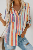 Striped Long Sleeve Top Button Down Shirt For Women