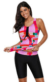 Womens Racerback Ombre Color Block Print Tankini Swimsuits