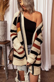 Womens Cardigan Color Block Striped Pocket Knit Sweaters Coat Outwear
