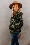 Women's Camo Stars Print Zipper Fleece Hooded Coat with Pockets