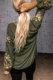 Floral Embroidery Crew Neck Long Sleeve Tops