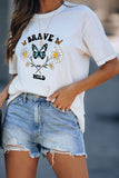 Butterfly Letter Graphic Printed Crew Neck T Shirt