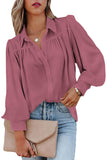 Solid Color Button Up Puff Sleeve Blouse