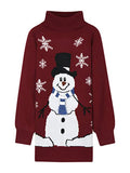 Robe Pull de Noël Bonhomme de Neige Col Roulé Rubis