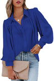 Solid Color Button Up Puff Sleeve Blouse