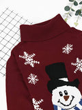 Robe Pull de Noël Bonhomme de Neige Col Roulé Rubis