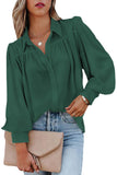 Solid Color Button Up Puff Sleeve Blouse